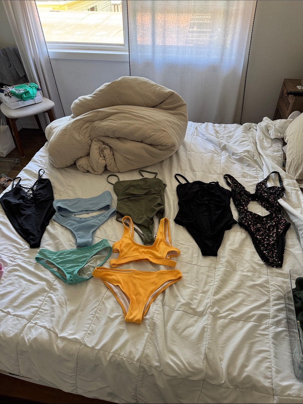 Mixed Bikini & One-Piece Swimsuit Lot — Yellow, Black, Olive, Aqua, Blue, Floral